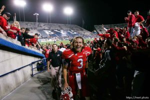 Trent Nelson  |  The Salt Lake Tribune BYU vs. Utah, college football in Provo, Utah, Saturday, September 17, 2011. utes celebrate win, Utah quarterback Jordan Wynn (3)