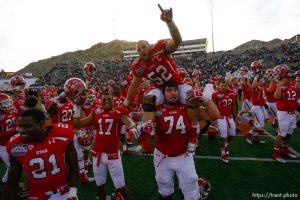 Trent Nelson  |  The Salt Lake Tribune Utah players celebrate their win over Georgia Tech, college football at the Sun Bowl in El Paso, Texas, Saturday, December 31, 2011.