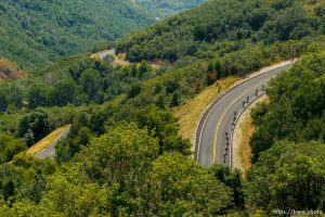 Trent Nelson  |  The Salt Lake Tribune Riders descend into East Canyon during Stage 3 of the Tour of Utah at the top of East Canyon in Salt Lake City, Utah Thursday, August 9, 2012.