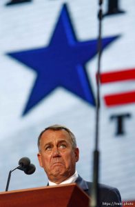 Trent Nelson  |  The Salt Lake Tribune Boehner speaks on the first day of the Republican National Convention in Tampa, Florida, Tuesday, August 28, 2012.