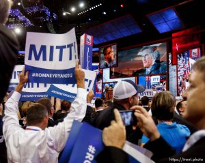 Trent Nelson  |  The Salt Lake Tribune Mitt Romney secures the votes needed for the nomination of the Republican Party on the first day of the Republican National Convention in Tampa, Florida, Tuesday, August 28, 2012.