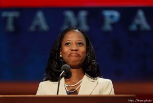 Trent Nelson  |  The Salt Lake Tribune Utah congressional candidate Mia Love speaks on the first day of the Republican National Convention in Tampa, Florida, Tuesday, August 28, 2012.