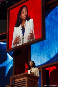 Trent Nelson  |  The Salt Lake Tribune Utah congressional candidate Mia Love speaks on the first day of the Republican National Convention in Tampa, Florida, Tuesday, August 28, 2012.