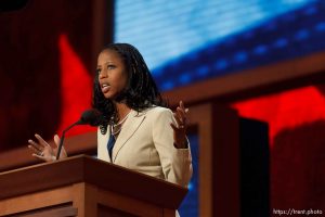 Trent Nelson  |  The Salt Lake Tribune Utah congressional candidate Mia Love speaks on the first day of the Republican National Convention in Tampa, Florida, Tuesday, August 28, 2012.