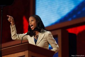 Trent Nelson  |  The Salt Lake Tribune Utah congressional candidate Mia Love speaks on the first day of the Republican National Convention in Tampa, Florida, Tuesday, August 28, 2012.