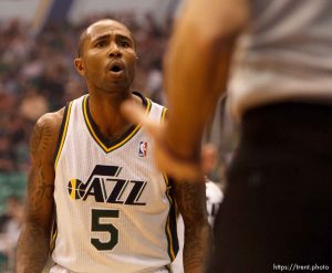 Trent Nelson  |  The Salt Lake Tribune Utah Jazz guard Mo Williams (5) reacts to his second foul in the first quarter as the Utah Jazz host the Dallas Mavericks, NBA basketball, Wednesday October 31, 2012 at EnergySolutions Arena in Salt Lake City, Utah.