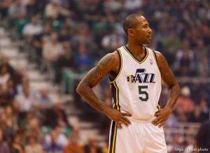Trent Nelson  |  The Salt Lake Tribune Utah Jazz guard Mo Williams (5) on the court as the Utah Jazz host the Dallas Mavericks, NBA basketball, Wednesday October 31, 2012 at EnergySolutions Arena in Salt Lake City, Utah.