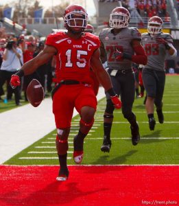 Trent Nelson  |  The Salt Lake Tribune Utah running back John White (15) runs for a first quarter touchdown as Utah hosts Washington State, college football at Rice-Eccles Stadium Saturday November 3, 2012 in Salt Lake City.