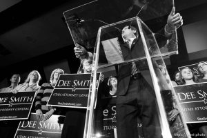 Trent Nelson  |  The Salt Lake Tribune
Utah Attorney General candidate Dee Smith gives his concession speech at the Salt Lake Sheraton Hotel, Democratic headquarters on election night Tuesday November 6, 2012 in Salt Lake City.