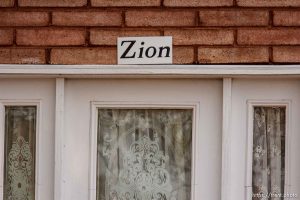 Zion sign over door, Friday November 30, 2012.