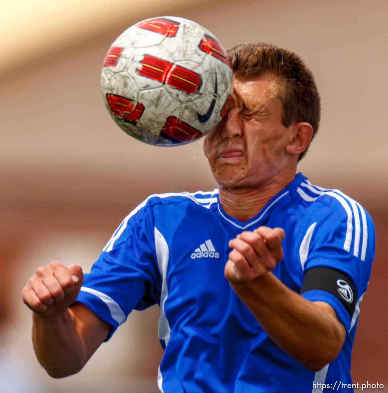 Trent Nelson  |  The Salt Lake Tribune
Dixie's Quinton Gray puts his face on the ball as Wasatch defeats Dixie in the 3A high school soccer playoffs Saturday May 4, 2013 in Heber City.