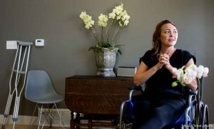 Trent Nelson  |  The Salt Lake Tribune
Nikki Breedlove in Salt Lake City, Tuesday May 14, 2013. Breedlove, a stylist from Landis Lifestyle Salon, was hit by a car while crossing the street in New York City in February. She sustained severe brain trauma and broken bones, and sometime soon she will have a large portion of her skull replaced with titanium.