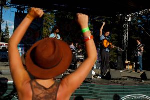 Trent Nelson  |  The Salt Lake Tribune Fans cheer on The Heavy Guilt at the Roots of the Rocks music festival at the Eagle Point Ski Resort Saturday, June 15, 2013 east of Beaver.