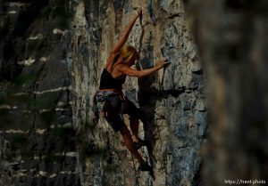 Trent Nelson  |  The Salt Lake Tribune Mindy Shulak climbs the Division Wall, Wednesday June 19, 2013 in American Fork Canyon.