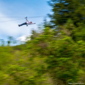 Trent Nelson  |  The Salt Lake Tribune
A rider takes flight at Max Zipline, in Provo Canyon, Saturday May 31, 2014.