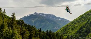 Trent Nelson  |  The Salt Lake Tribune Stacy and Asa Davis take a ride above Provo Canyon at Max Zipline, Saturday May 31, 2014.