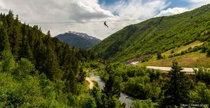 Trent Nelson  |  The Salt Lake Tribune Benjamin Bolton takes a ride above Provo Canyon at Max Zipline, Saturday May 31, 2014.