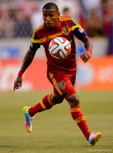 Trent Nelson  |  The Salt Lake Tribune Real Salt Lake's Joao Plata (8) with the ball as Real Salt Lake hosts Vancouver Whitecaps FC at Rio Tinto Stadium in Sandy, Saturday July 19, 2014.