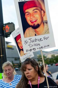 Trent Nelson  |  The Salt Lake Tribune
Gina Thayne, aunt of Dillon Taylor, speaks at a protest of police shootings, 