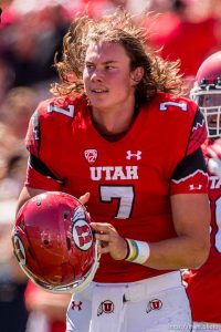 Trent Nelson  |  The Salt Lake Tribune Utah Utes quarterback Travis Wilson (7) loses his helmet on a sack as Utah hosts Fresno State, college football at Rice-Eccles Stadium Saturday September 6, 2014.