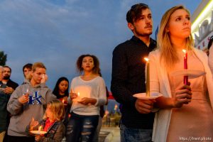 Trent Nelson  |  The Salt Lake Tribune Candles are lit at a candlelight vigil Sunday September 14, 2014 for Darrien Hunt, who was shot and killed by Saratoga Springs police.