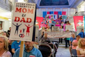 Trent Nelson  |  The Salt Lake Tribune Traditional marriage supporters filled the Capitol Rotunda during a rally in Salt Lake City, Thursday September 18, 2014.