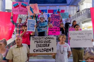 Trent Nelson  |  The Salt Lake Tribune Traditional marriage supporters filled the Capitol Rotunda during a rally in Salt Lake City, Thursday September 18, 2014.