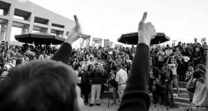 Trent Nelson  |  The Salt Lake Tribune Kitchen v. Herbert plaintiff Kody Partridge gives two thumbs up during a rally to celebrate today's legalization of same-sex marriage, Monday October 6, 2014 in Salt Lake City.