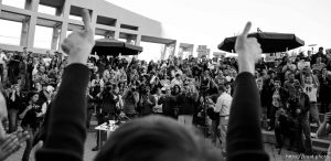 Trent Nelson  |  The Salt Lake Tribune Kitchen v. Herbert plaintiff Kody Partridge gives two thumbs up during a rally to celebrate today's legalization of same-sex marriage, Monday October 6, 2014 in Salt Lake City.