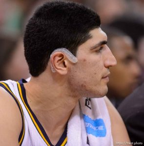 Trent Nelson  |  The Salt Lake Tribune Utah Jazz center Enes Kanter (0) sits on the bench in the first half, as the Utah Jazz host the Houston Rockets, NBA basketball at EnergySolutions Arena in Salt Lake City, Wednesday October 29, 2014.