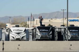 Trent Nelson  |  The Salt Lake Tribune
Onlookers line the route of President Barack Obama's motorcade as it makes its way from Salt Lake City to Hill Air Force Base, Friday April 3, 2015.