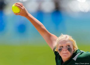 Trent Nelson  |  The Salt Lake Tribune
Copper Hills pitcher Kylie Jones (11). Herriman vs. Copper Hills High School softball, in West Valley City, Thursday May 21, 2015.