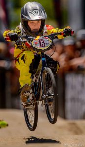 Trent Nelson  |  The Salt Lake Tribune Ryan Goodwin leads the pack in the 10-year-old expert class at the U.S. BMX National Series at Rad Canyon BMX in South Jordan, Saturday June 13, 2015.