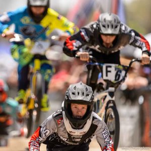 Trent Nelson  |  The Salt Lake Tribune Gianni Law in the lead, racing in the 13-year-old expert age class at the U.S. BMX National Series at Rad Canyon BMX in South Jordan, Saturday June 13, 2015.