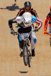 Trent Nelson  |  The Salt Lake Tribune Nic Long leads in the elite class at the U.S. BMX National Series at Rad Canyon BMX in South Jordan, Saturday June 13, 2015.