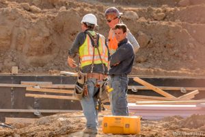 Trent Nelson  |  The Salt Lake Tribune
Workers from Phaze Concrete on the construction site of the new Rawlins High School in Rawlins, Wyoming, Tuesday June 30, 2015.