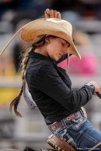 Trent Nelson  |  The Salt Lake Tribune Kaytlyn Miller competes in Breakaway Roping at the Utah High School Rodeo Association state championships in Heber, Saturday June 6, 2015.