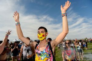 Trent Nelson  |  The Salt Lake Tribune Fans dance at the Das Energi Festival, a day-long show of electronic music, culture and dance with three stages at Saltair, Saturday August 15, 2015.