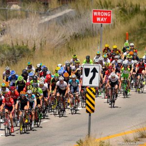 Trent Nelson  |  The Salt Lake Tribune The peloton enters Weber County at Rocky Point during the Tour of Utah's second stage, Tuesday August 4, 2015.