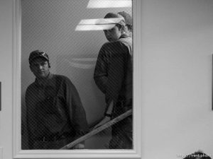 Trent Nelson  |  The Salt Lake Tribune people look in, Flash flood press conference at Colorado City Hall, Tuesday September 15, 2015. Eight people had died and five remained missing Tuesday morning, the day after an SUV and a van were washed off a road during a flash flood in this polygamous Utah-Arizona border community.