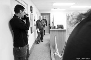 Trent Nelson  |  The Salt Lake Tribune Hildale Mayor Phillip Barlow speaks at a press conference regarding the continued search after a flash flood. Colorado City, Wednesday September 16, 2015. city manager raymond barlow in front. scott winterton at left