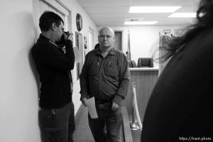 Trent Nelson  |  The Salt Lake Tribune Hildale Mayor Phillip Barlow speaks at a press conference regarding the continued search after a flash flood. Colorado City, Wednesday September 16, 2015. city manager raymond barlow in front. scott winterton at left