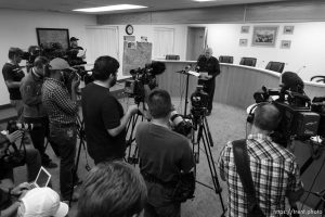 Trent Nelson  |  The Salt Lake Tribune Hildale Mayor Philip Barlow speaks at a press conference regarding the continued search after a flash flood. Colorado City, Wednesday September 16, 2015.