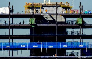 Trent Nelson  |  The Salt Lake Tribune Workers on the job building 111 Main, a new high-rise in Salt Lake City, Tuesday September 22, 2015.