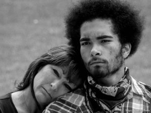 Trent Nelson  |  The Salt Lake Tribune
Susan Hunt, left, with her son Kerahn at a rally addressing police abuse of power and sponsored by No More Tears, at the City & County Building in Salt Lake City , Saturday September 5, 2015.