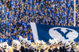 Trent Nelson  |  The Salt Lake Tribune fans as BYU hosts East Carolina, college football at LaVell Edwards Stadium in Provo, Saturday October 10, 2015.