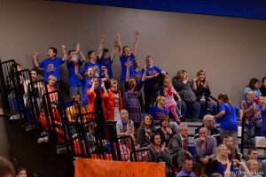 Trent Nelson  |  The Salt Lake Tribune Water Canyon School fans cheer on their team during the first high school basketball game in the school's gym, which used to be the FLDS bishop's storehouse, in Hildale, Wednesday December 2, 2015.