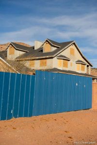 Trent Nelson  |  The Salt Lake Tribune home behind blue wall, in Hildale, Wednesday December 2, 2015.