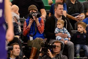 Trent Nelson  |  The Salt Lake Tribune Kristin Murphy with babies, as BYU faces Weber State, NCAA basketball at Vivant Smart Home Arena in Salt Lake City, Saturday December 5, 2015.