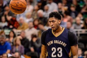 Trent Nelson  |  The Salt Lake Tribune New Orleans Pelicans forward Anthony Davis (23) looks to the ball as the Utah Jazz host the New Orleans Pelicans, NBA basketball in Salt Lake City, Wednesday December 16, 2015.